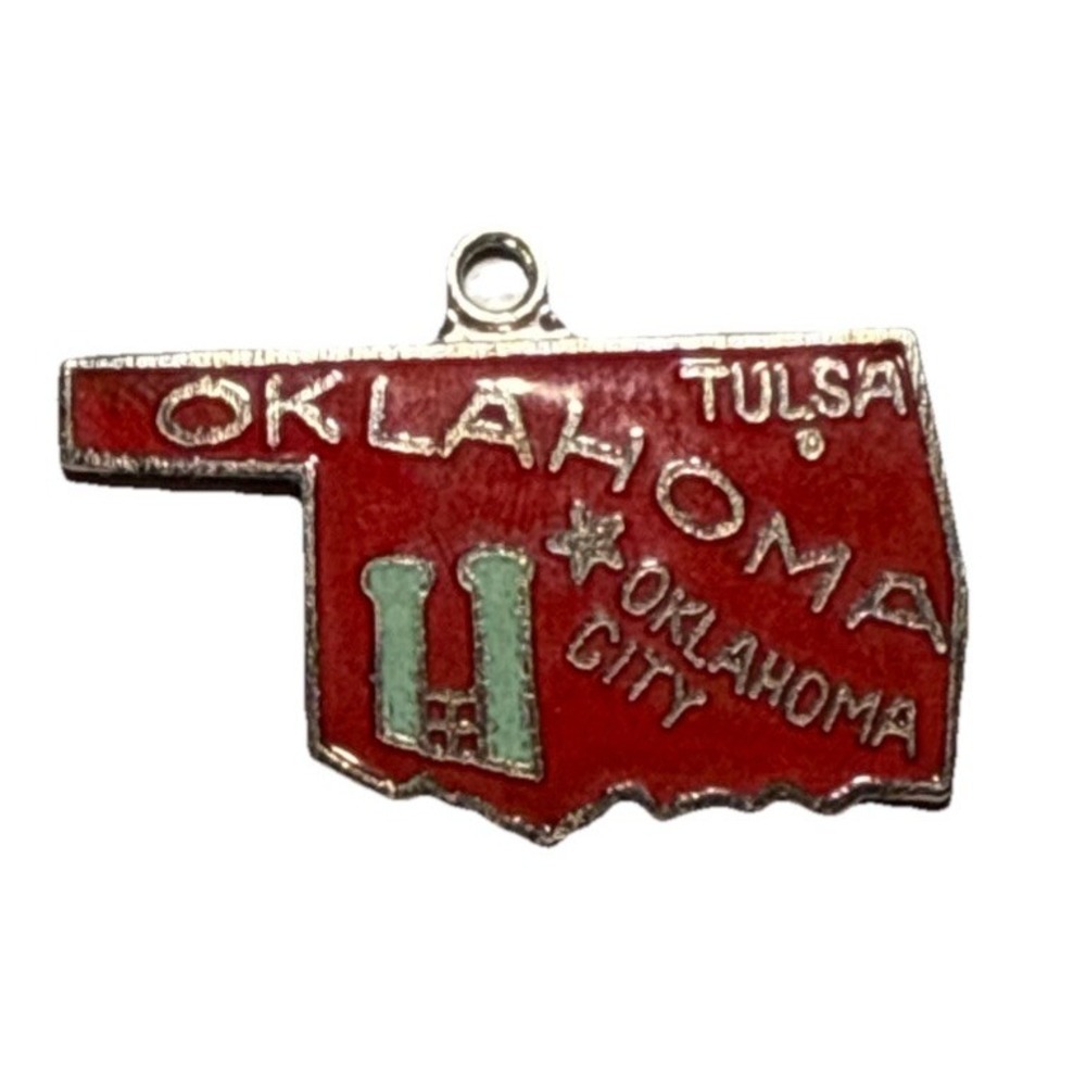 Oklahoma Souvenir Charm Red Cloisonne Enamel J22
